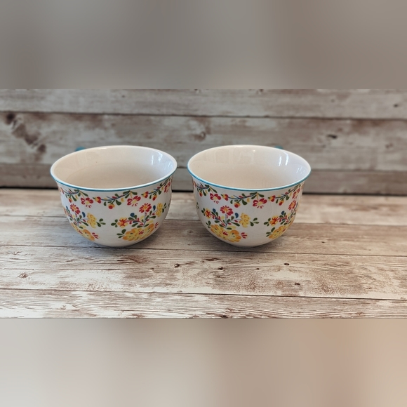 Anthropologie Hand Painted Pair Teacups Folk Floral Coffee Mug Cups - Picture 4 of 5